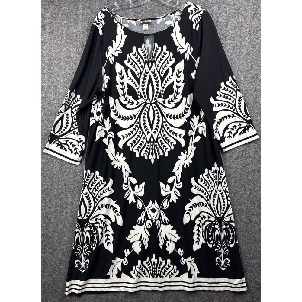 HAANI Woman Black White Floral Print Dress 2X‎